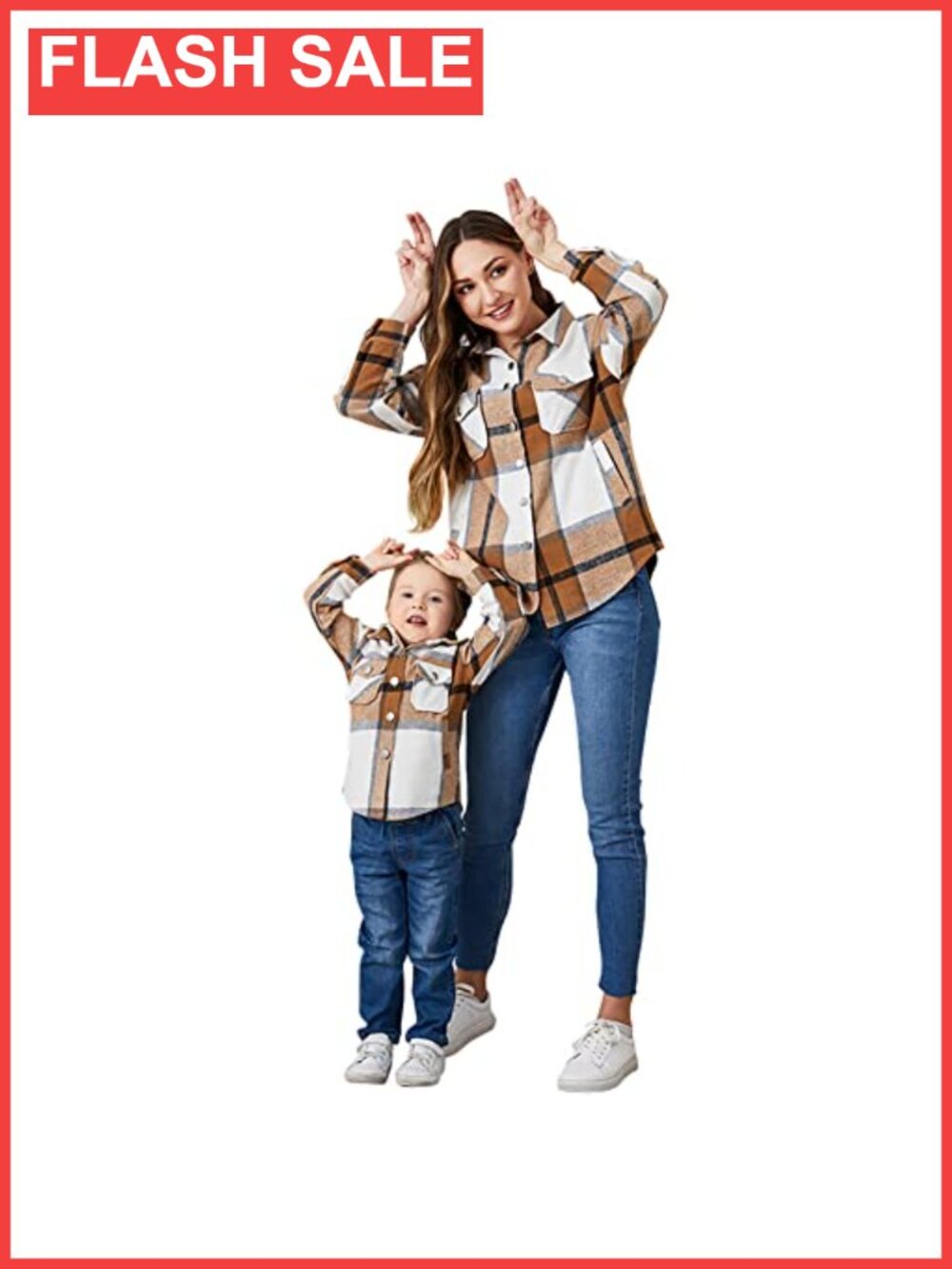 Mommy and Me Matching Plaid Flannel Shirt Long Sleeve Button Down Lapel